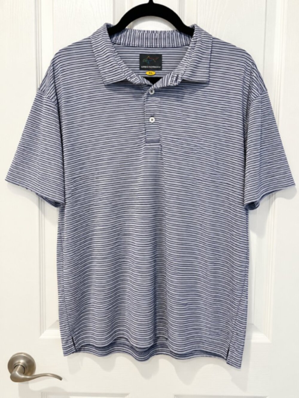 Greg Norman XXL Striped Golf Polo Purple White Preppy Golfcore Coastal Shirt